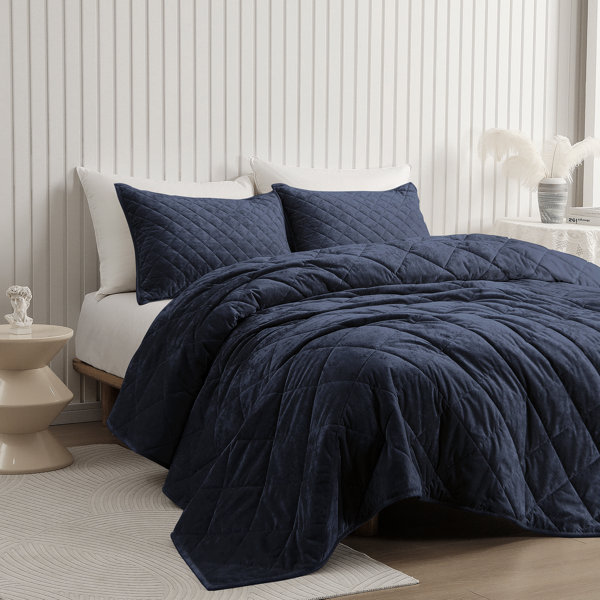 Etta Avenue™ Mona Crushed Velvet & Flannel Quilt Sets, Stripe Quilting Lightweight Winter Warmer